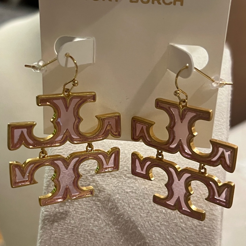 Tory Burch Pink and Gold Statement Earrings